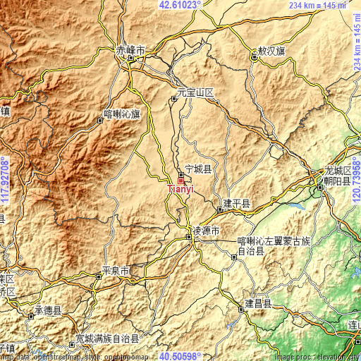 Topographic map of Tianyi