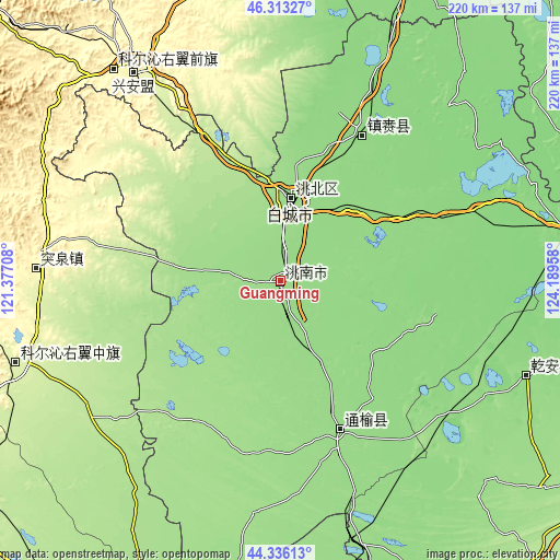 Topographic map of Guangming