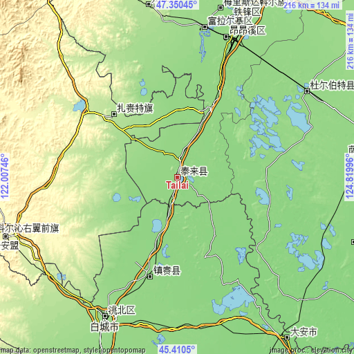 Topographic map of Tailai