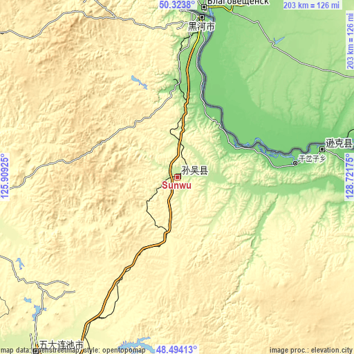 Topographic map of Sunwu