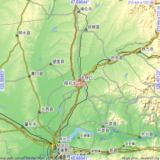 Topographic map of Suihua