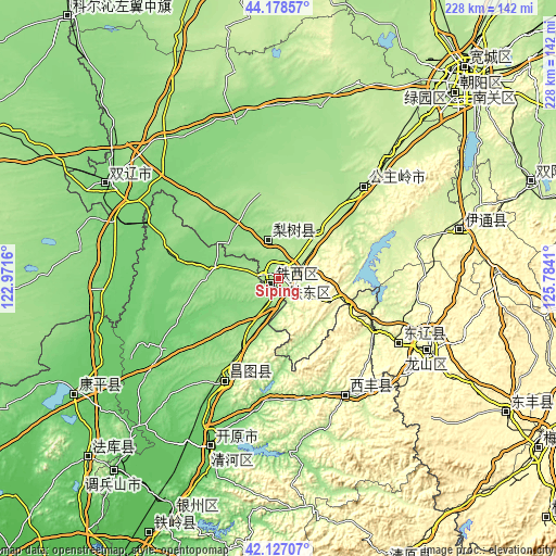 Topographic map of Siping