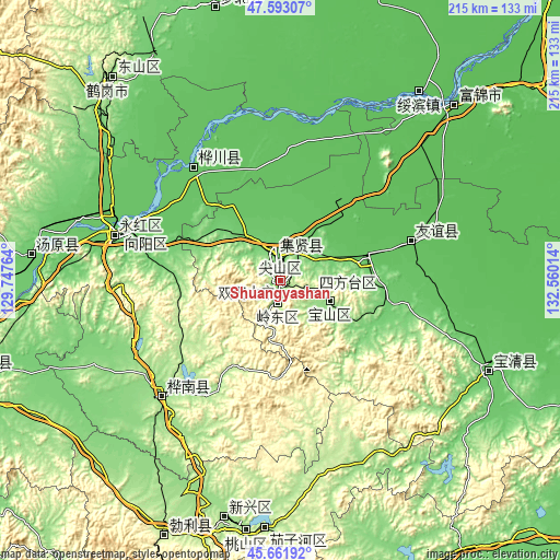 Topographic map of Shuangyashan