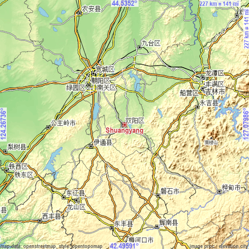 Topographic map of Shuangyang