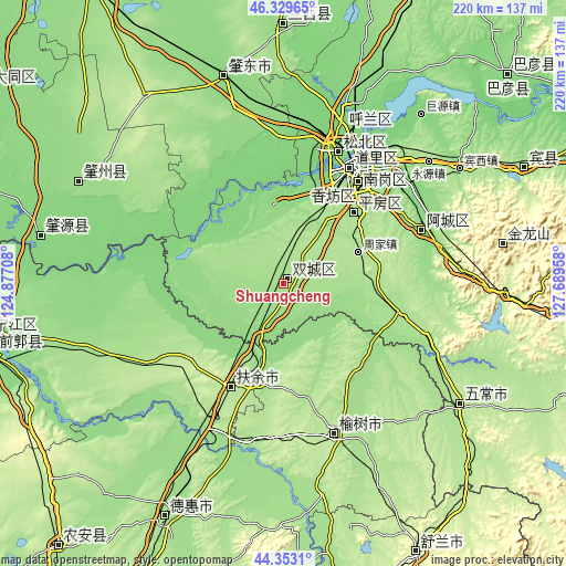 Topographic map of Shuangcheng