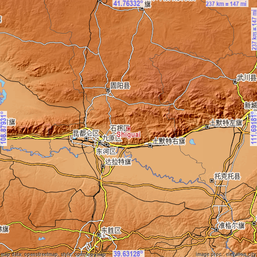 Topographic map of Shiguai