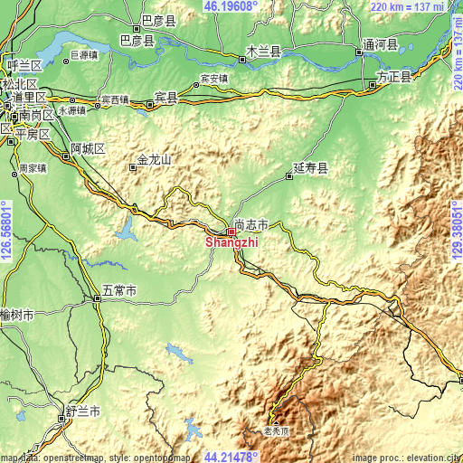 Topographic map of Shangzhi