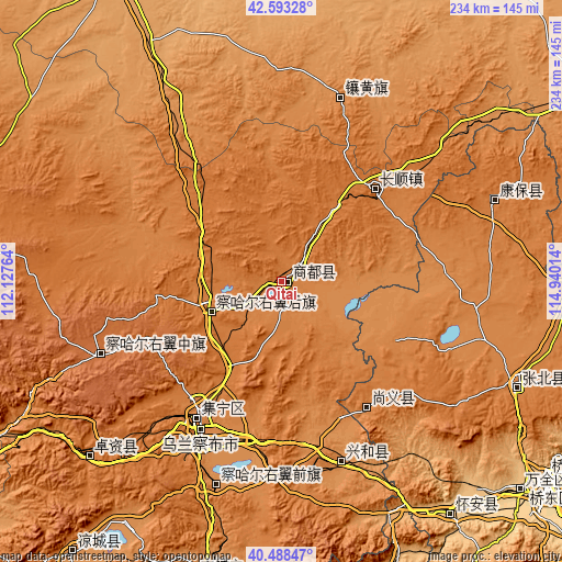 Topographic map of Qitai