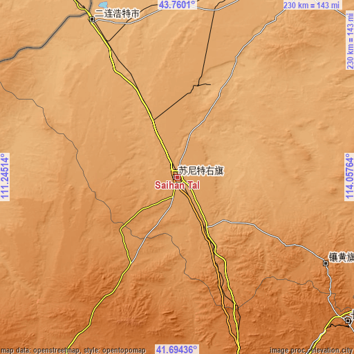 Topographic map of Saihan Tal