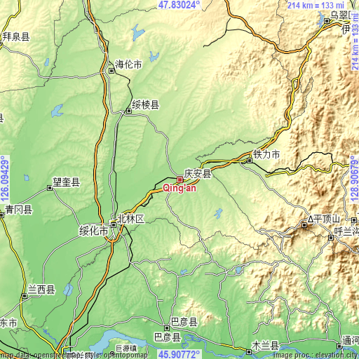 Topographic map of Qing’an