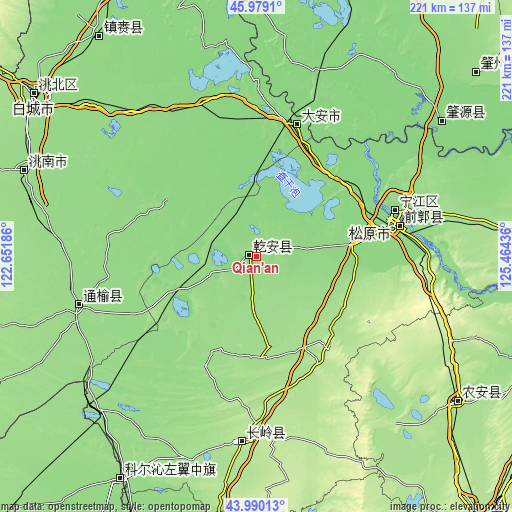 Topographic map of Qian’an