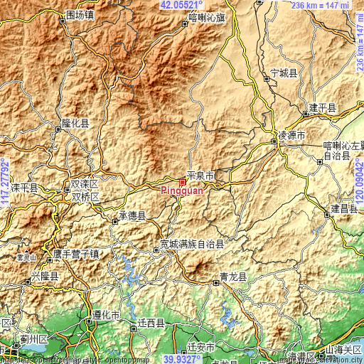 Topographic map of Pingquan