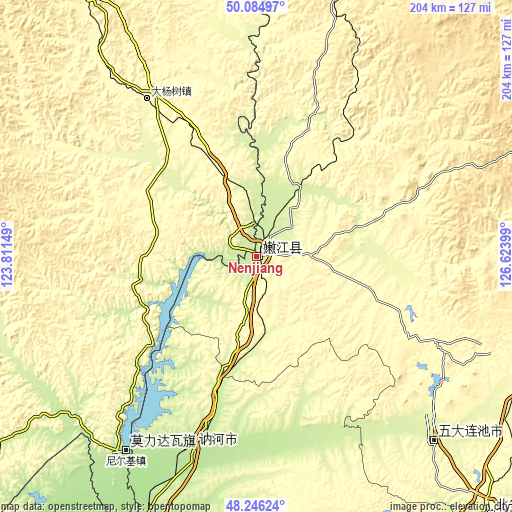 Topographic map of Nenjiang