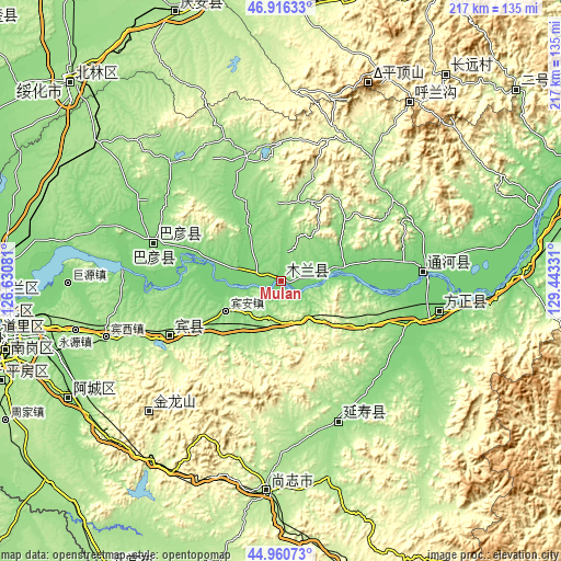 Topographic map of Mulan