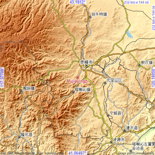 Topographic map of Mujiayingzi
