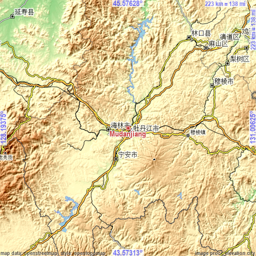 Topographic map of Mudanjiang