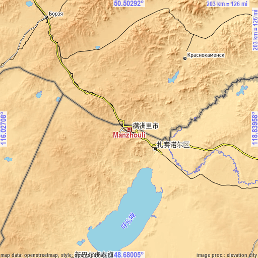 Topographic map of Manzhouli