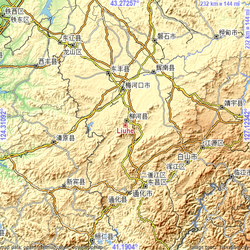 Topographic map of Liuhe