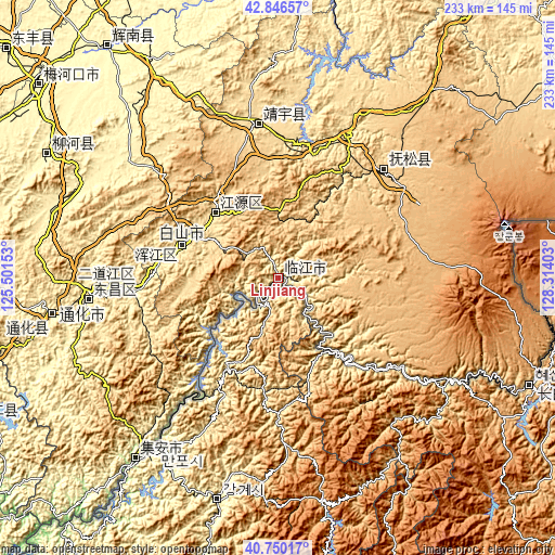 Topographic map of Linjiang