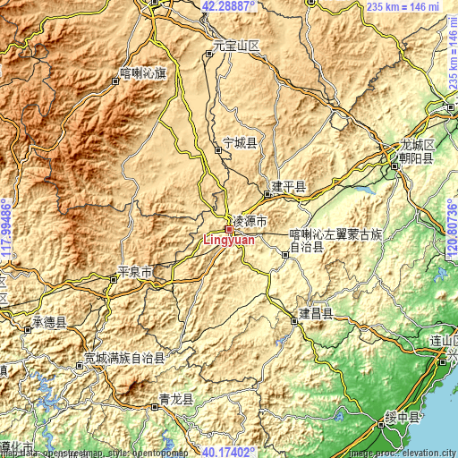 Topographic map of Lingyuan