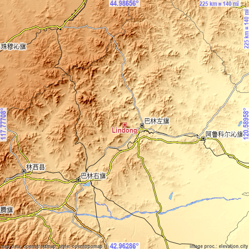 Topographic map of Lindong