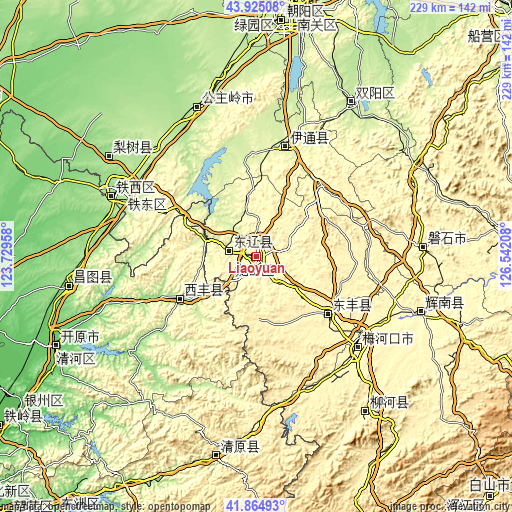 Topographic map of Liaoyuan