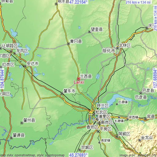 Topographic map of Lanxi