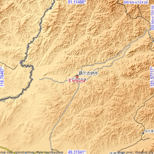 Topographic map of E’erguna