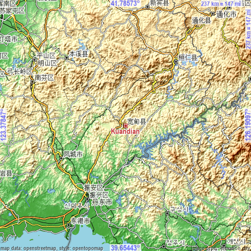 Topographic map of Kuandian