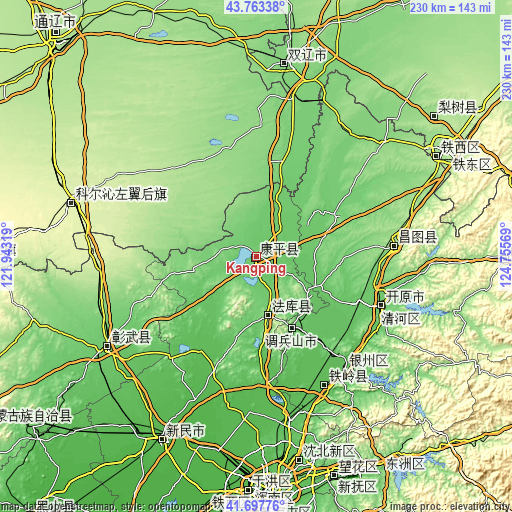 Topographic map of Kangping