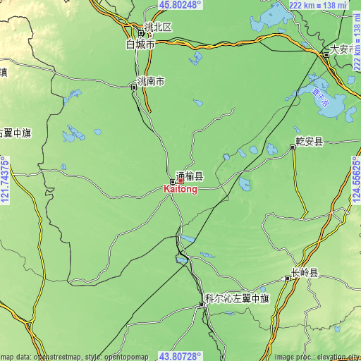 Topographic map of Kaitong