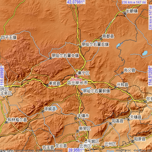 Topographic map of Jining