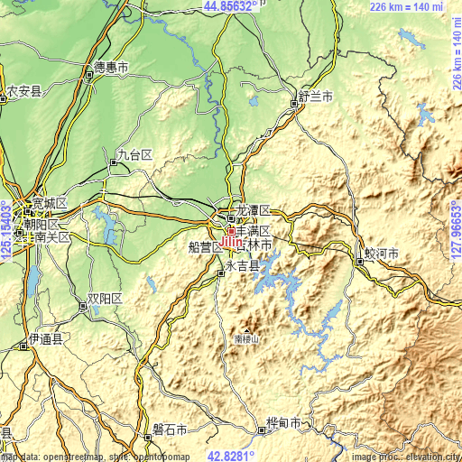 Topographic map of Jilin