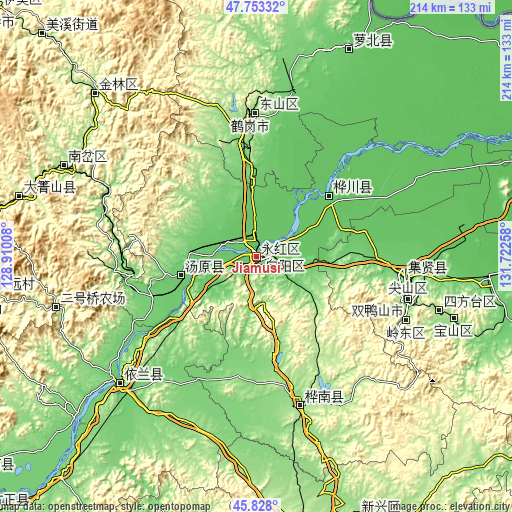 Topographic map of Jiamusi