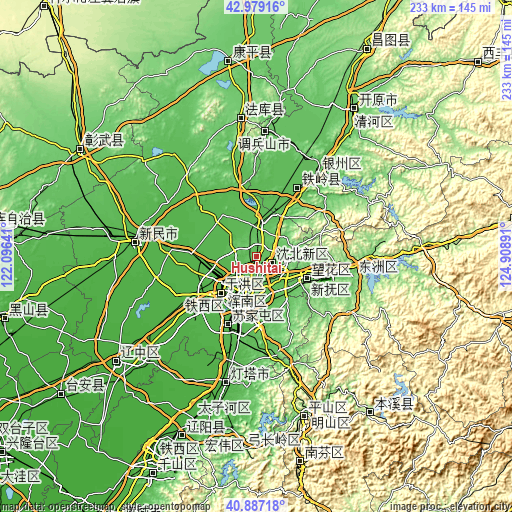 Topographic map of Hushitai