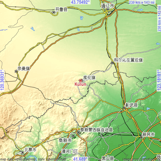 Topographic map of Kulun