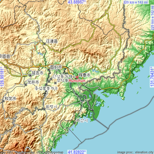 Topographic map of Hunchun