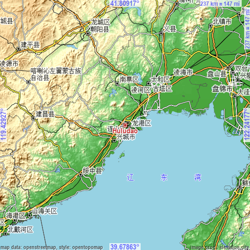 Topographic map of Huludao