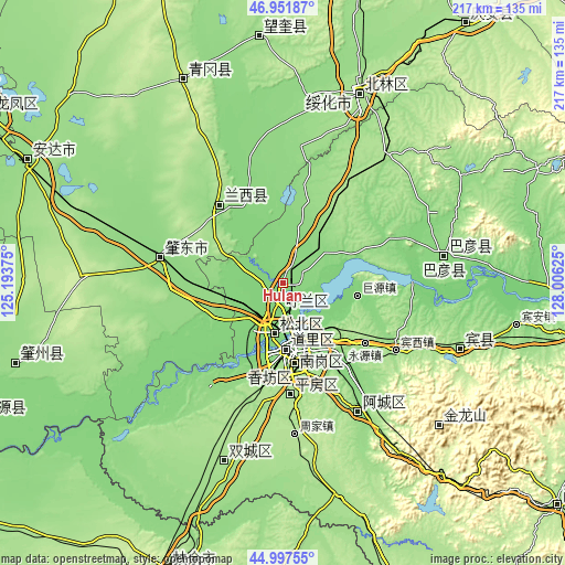 Topographic map of Hulan