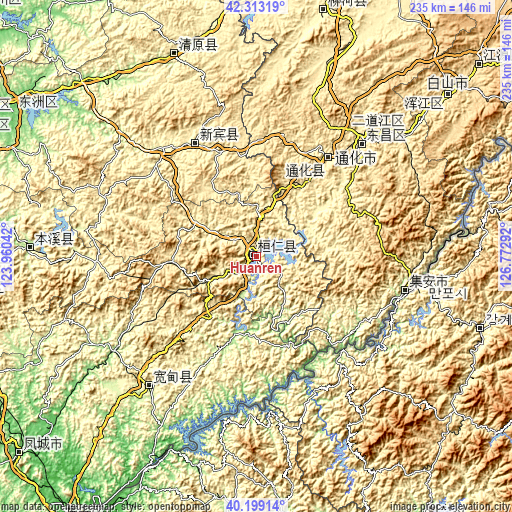 Topographic map of Huanren