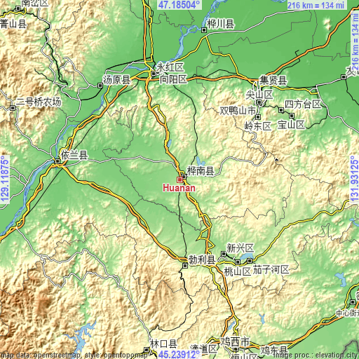 Topographic map of Huanan