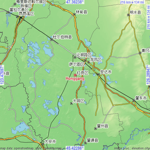 Topographic map of Honggang