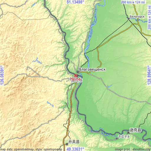 Topographic map of Heihe