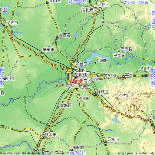 Topographic map of Harbin