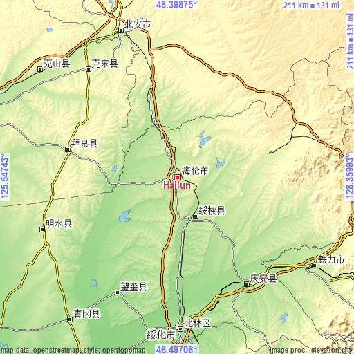 Topographic map of Hailun