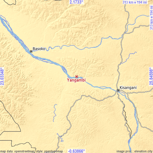 Topographic map of Yangambi