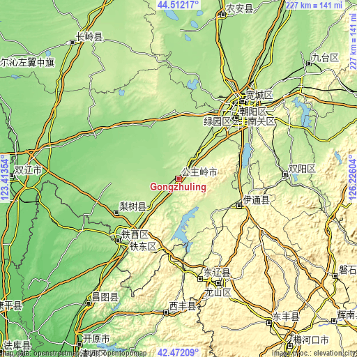 Topographic map of Gongzhuling
