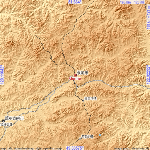 Topographic map of Genhe