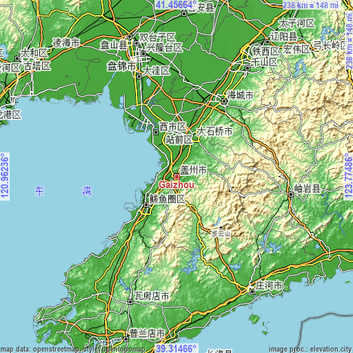 Topographic map of Gaizhou