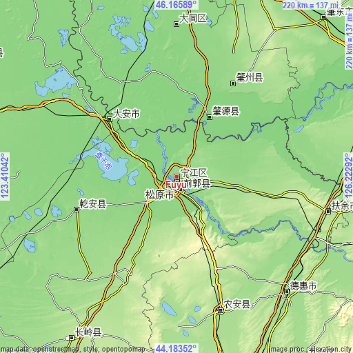 Topographic map of Fuyu